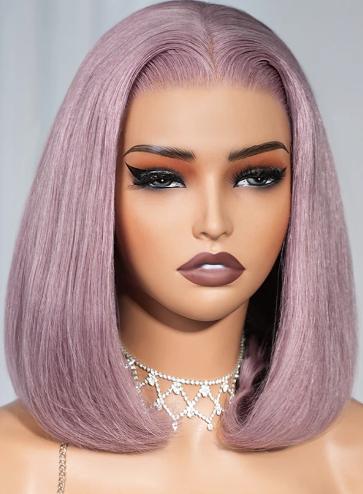 13x5 Ash Purple Straight Bob Wig with Invisible Knots