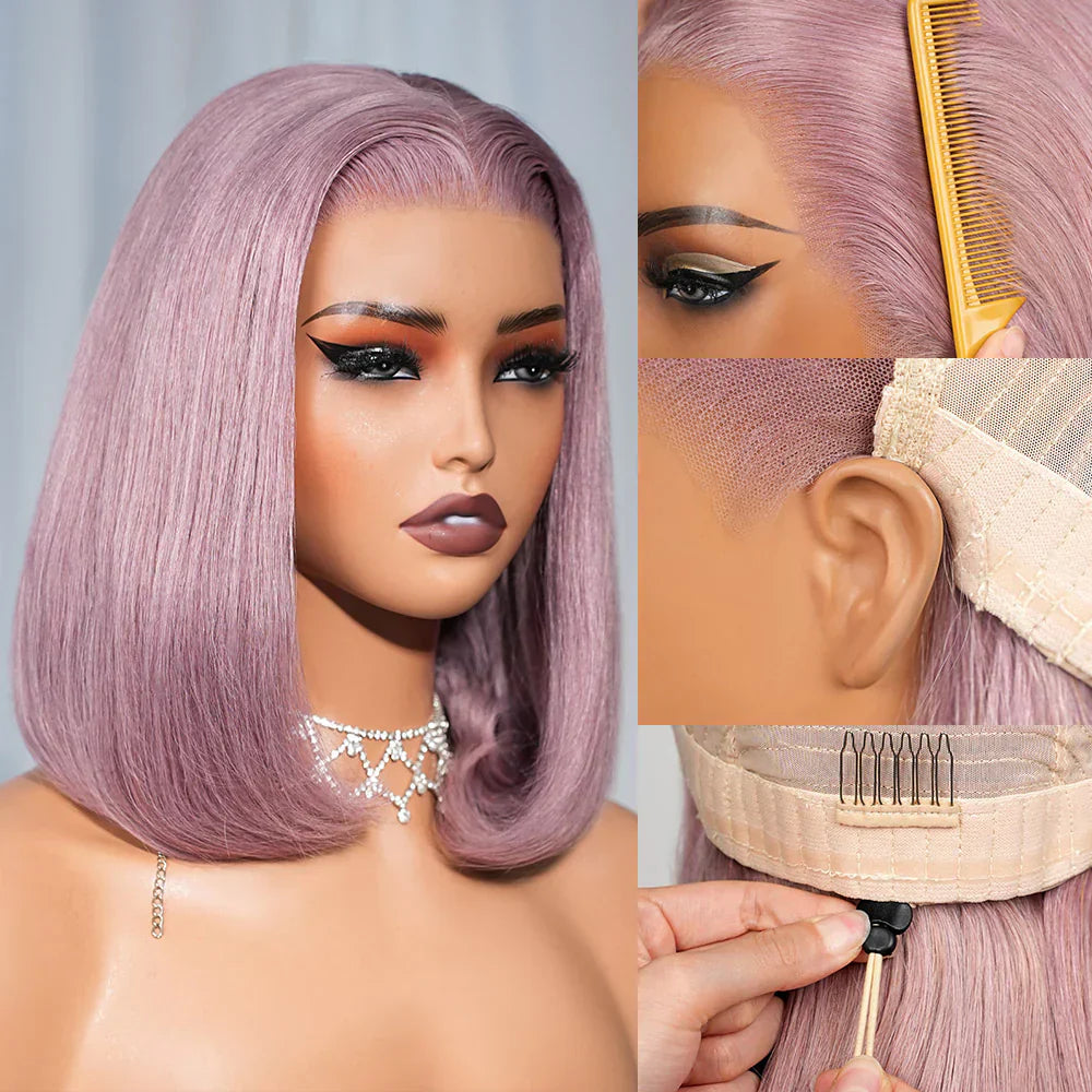 13x5 Ash Purple Straight Bob Wig with Invisible Knots