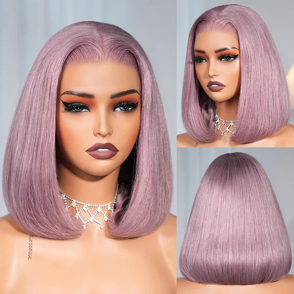 13x5 Ash Purple Straight Bob Wig with Invisible Knots