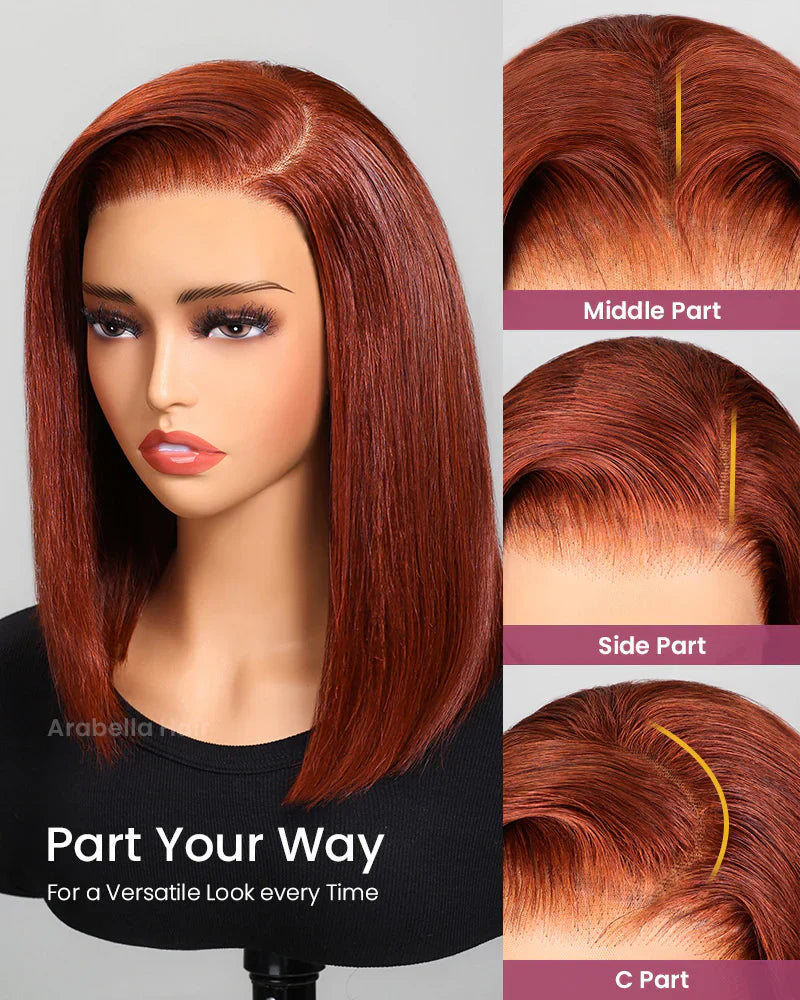 13x4 #33 Reddish Brown Straight Bob Glueless Lace Wig