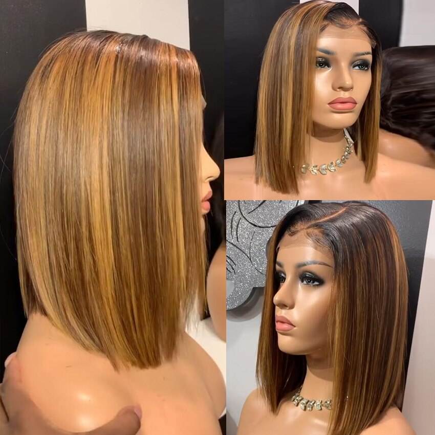 13x4 Straight Honey Blonde Highlight Bob HD Lace Wig