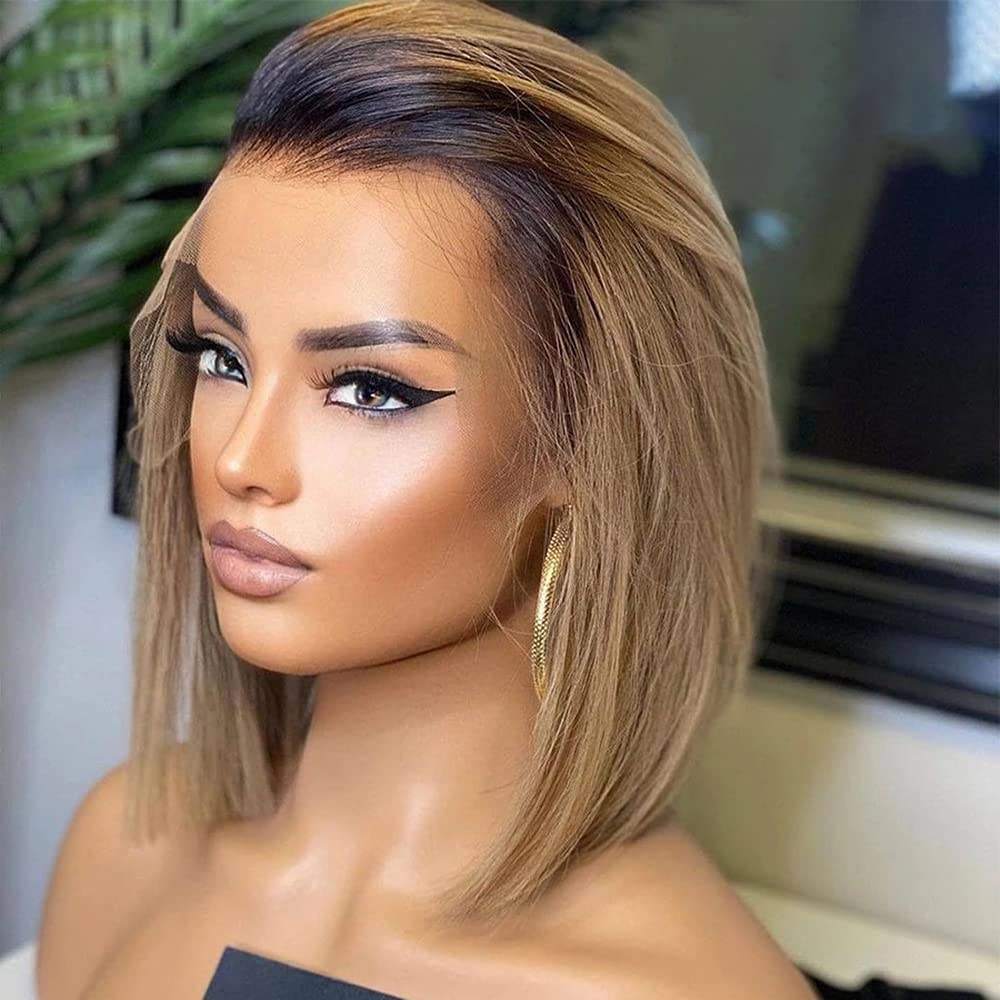 13x4 Straight Honey Blonde Highlight Bob HD Lace Wig