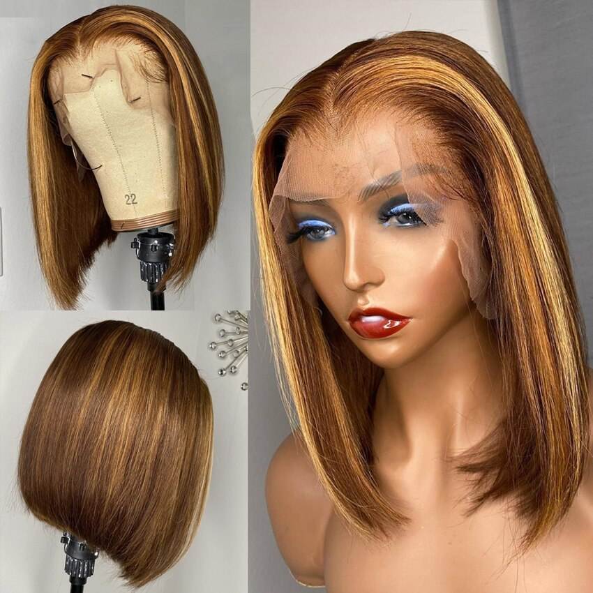 13x4 Straight Honey Blonde Highlight Bob HD Lace Wig