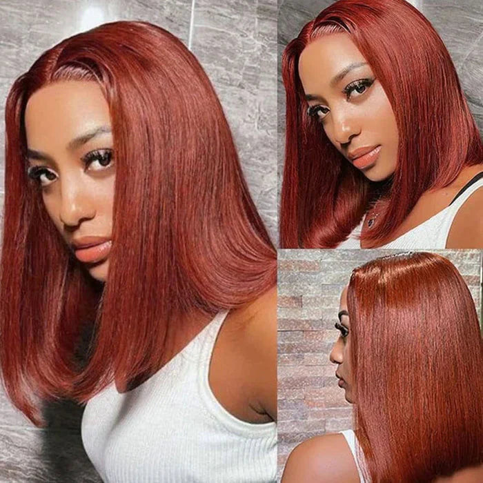 13x4 #33 Reddish Brown Straight Bob Glueless Lace Wig