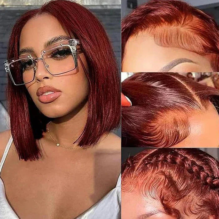13x4 #33 Reddish Brown Straight Bob Glueless Lace Wig