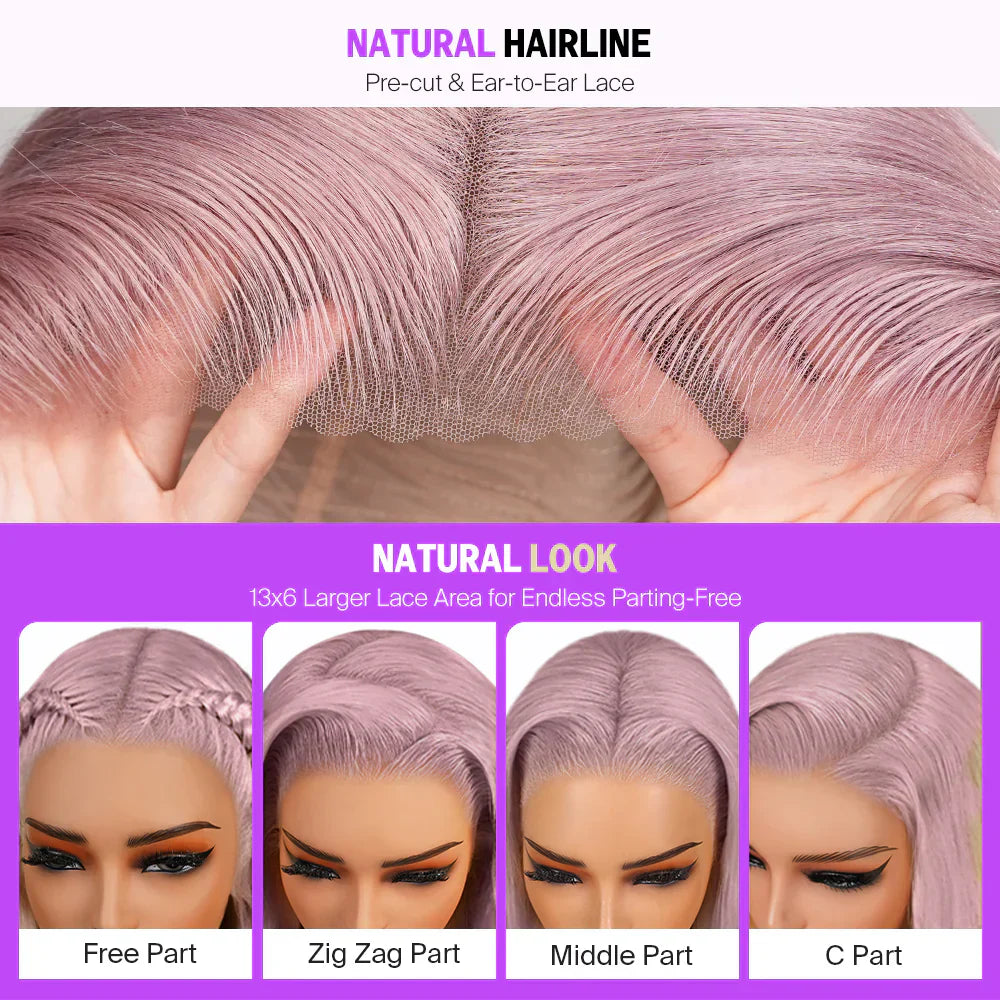 13x6 Silky Straight Ash Purple Glueless Wig