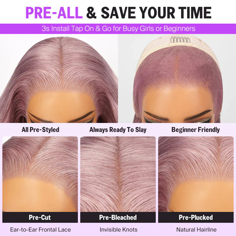 13x5 Ash Purple Straight Bob Wig with Invisible Knots